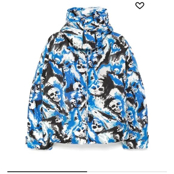 ERL Blue Skull Padded Puffer Jacket with Hood | L - Picture 3 of 13